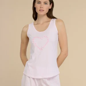 Rif.9165 Pigiama donna in cotone con top spalla larga e pantalone corto articolo violet rosa