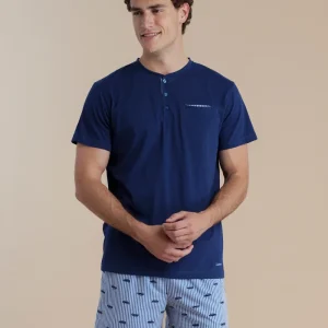 Rif.3065 Pigiama uomo in cotone con top manica corta e pantalone corto articolo colorful