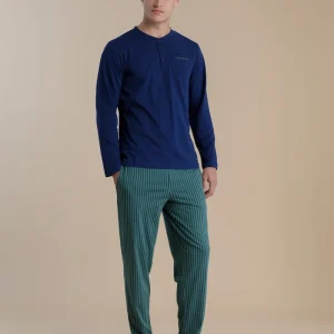 Rif.3022 Pigiama uomo in cotone con top tre bottoni easy