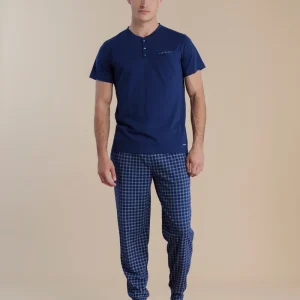 Rif.3052 Pigiama uomo in cotone top manica corta e pantalone lungo articolo timeless