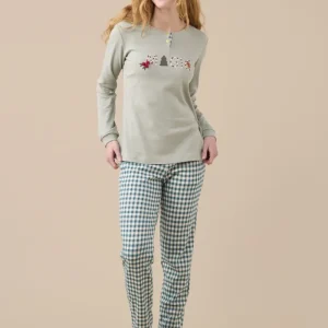 Rif.9281 Pigiama donna caldo cotone articolo vichy natale