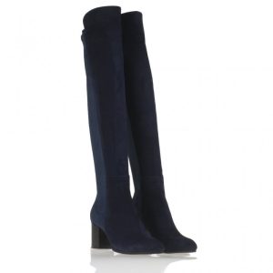 Cervone Stivale Camoscio Blu Sopra Ginocchio Tacco Medio