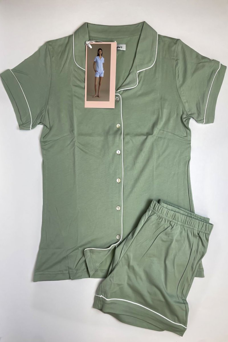 Rif.9127 Pigiama donna in cotone con maniche corte, chiusura con bottoni e pantaloncino corto articolo essential - immagine 6