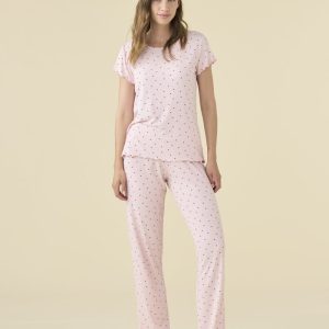 Rif.9723 Pigiama donna in costina articolo cuoricini