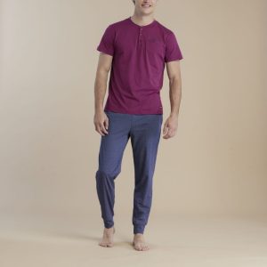 Rif.3057 Pigiama uomo 3 pezzi in cotone top manica corta e pantalone lungo e corto dot