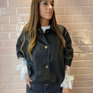 Giacca donna nera effetto intrecciato in ecopelle HaveOne